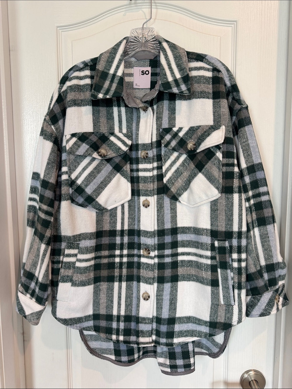 Cozy Green and White Plaid Shacket - Size XS
